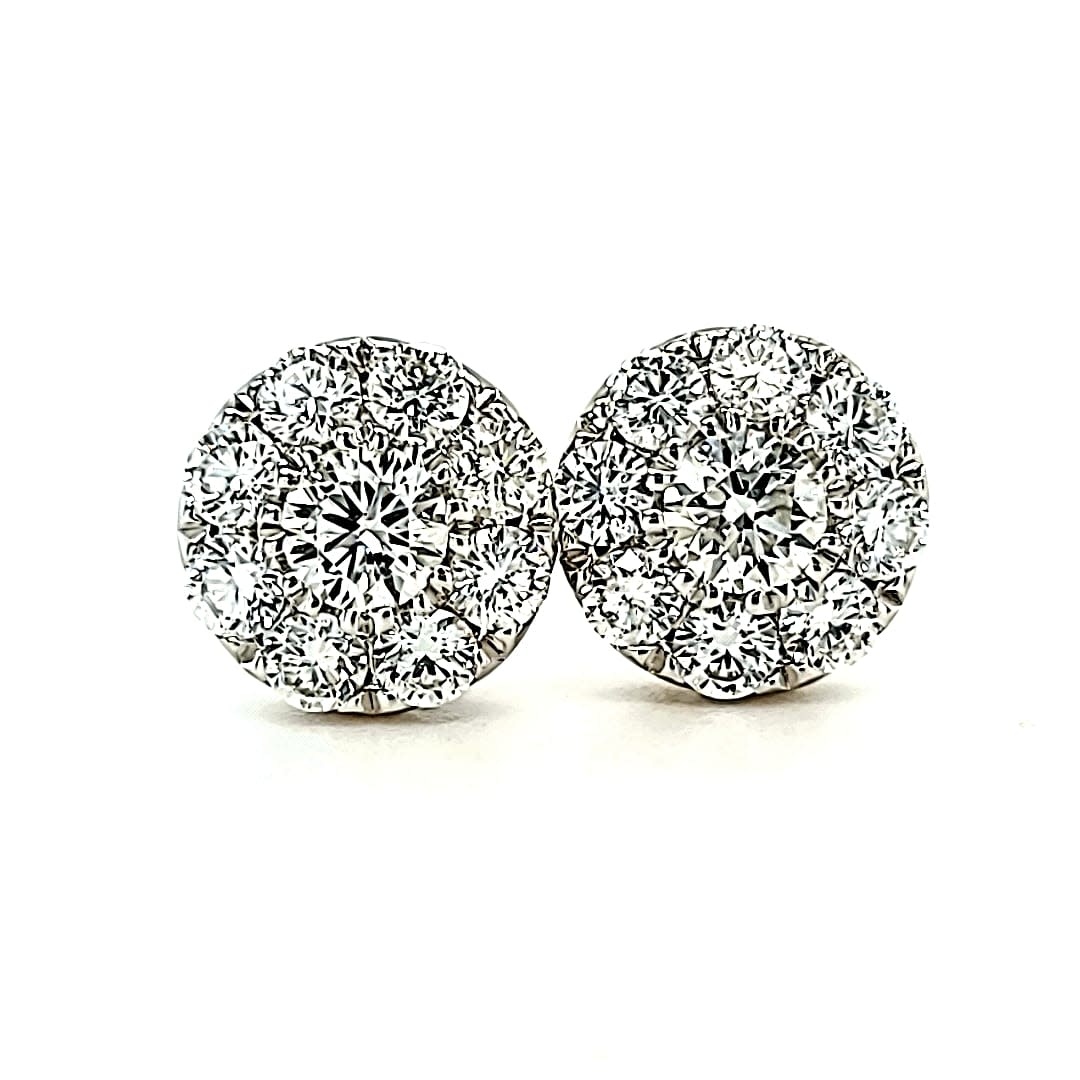 14KW 1.00CTTW Cluster Style Natural Diamond Stud Earrings