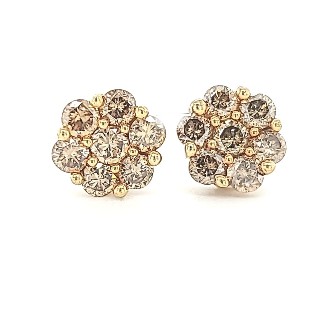 14KY Chocolate Diamond Cluster Style Studs