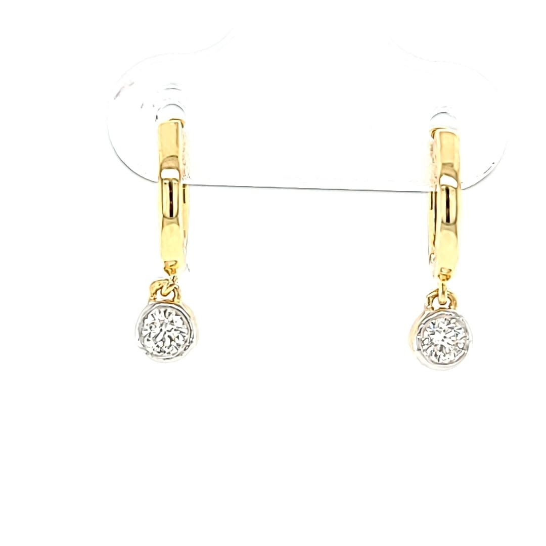 14KY LG Diamond Dangle Hoop Huggie Earrings