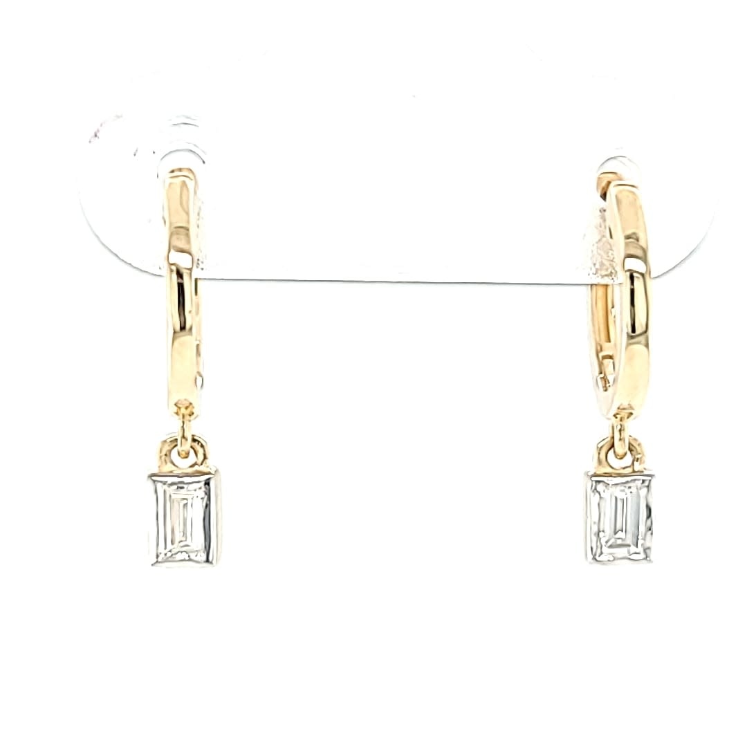 14KY LG Diamond Dangle Huggie Hoop Earrings .13tw