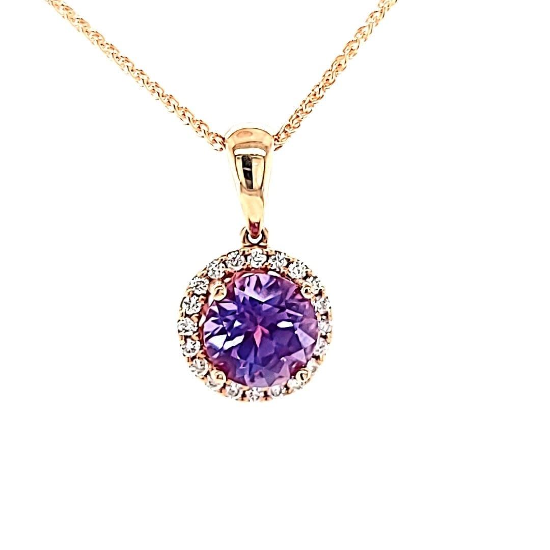 14KR LG Alexandrite Pendant Diamond Halo
