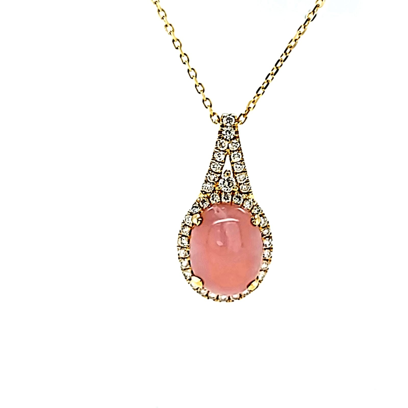 14KY Pink Opal and Diamond Pendant
