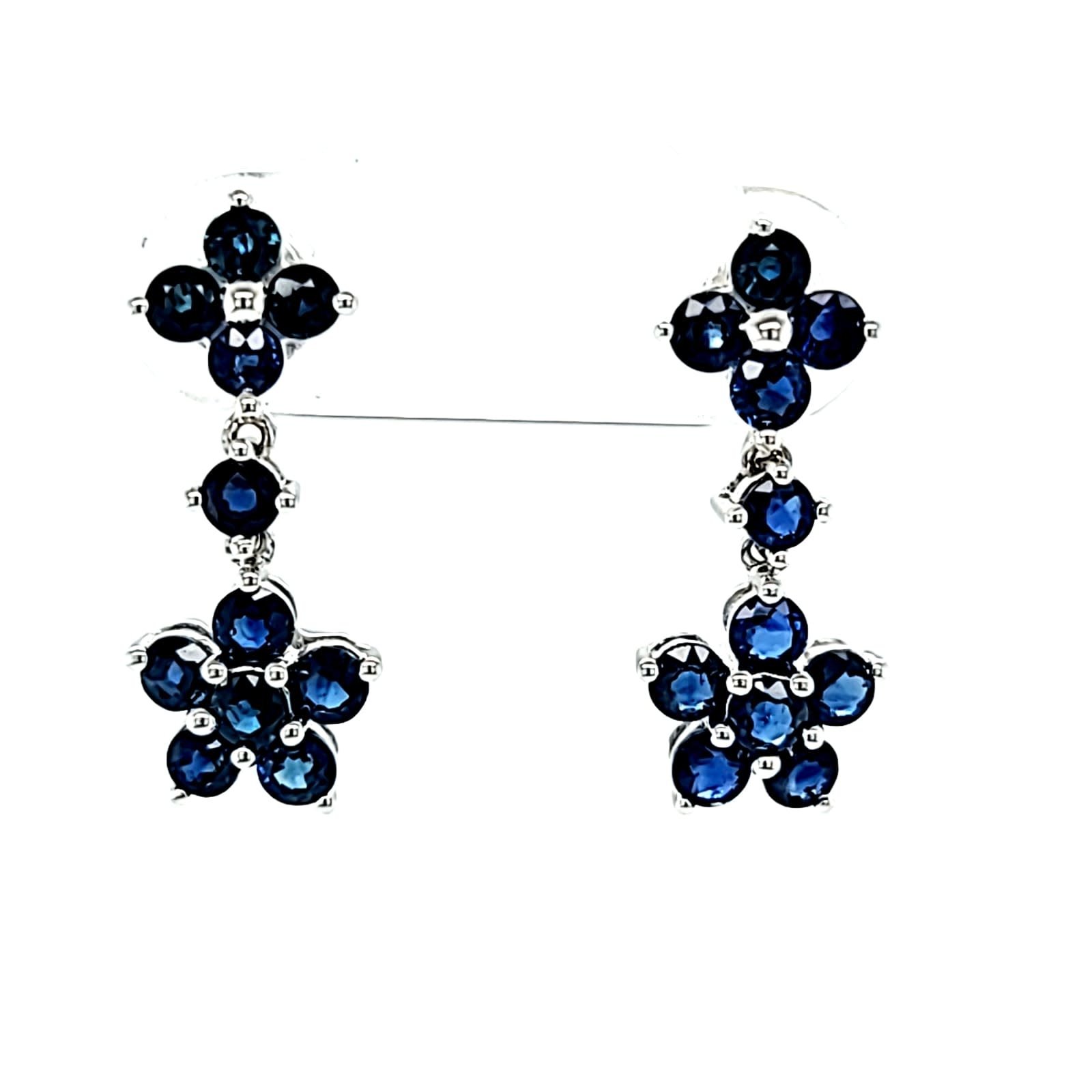 14KW Sapphire Dangle Earrings Flower 2.17tw