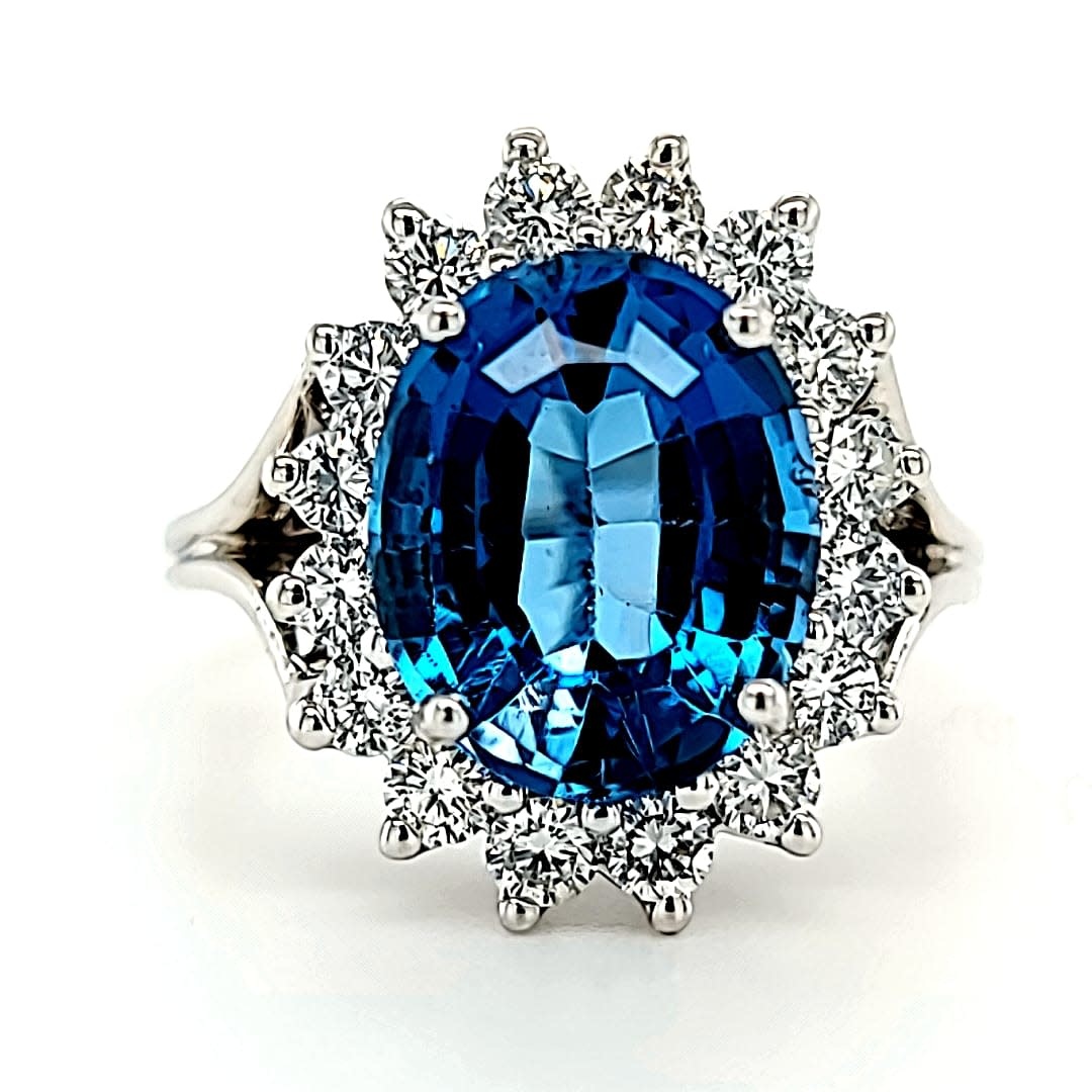 14KW London Blue Topaz and LG Diamond Halo Fashion Ring 14KW London Blue Topaz and LG Diamond Halo Fashion Ring
