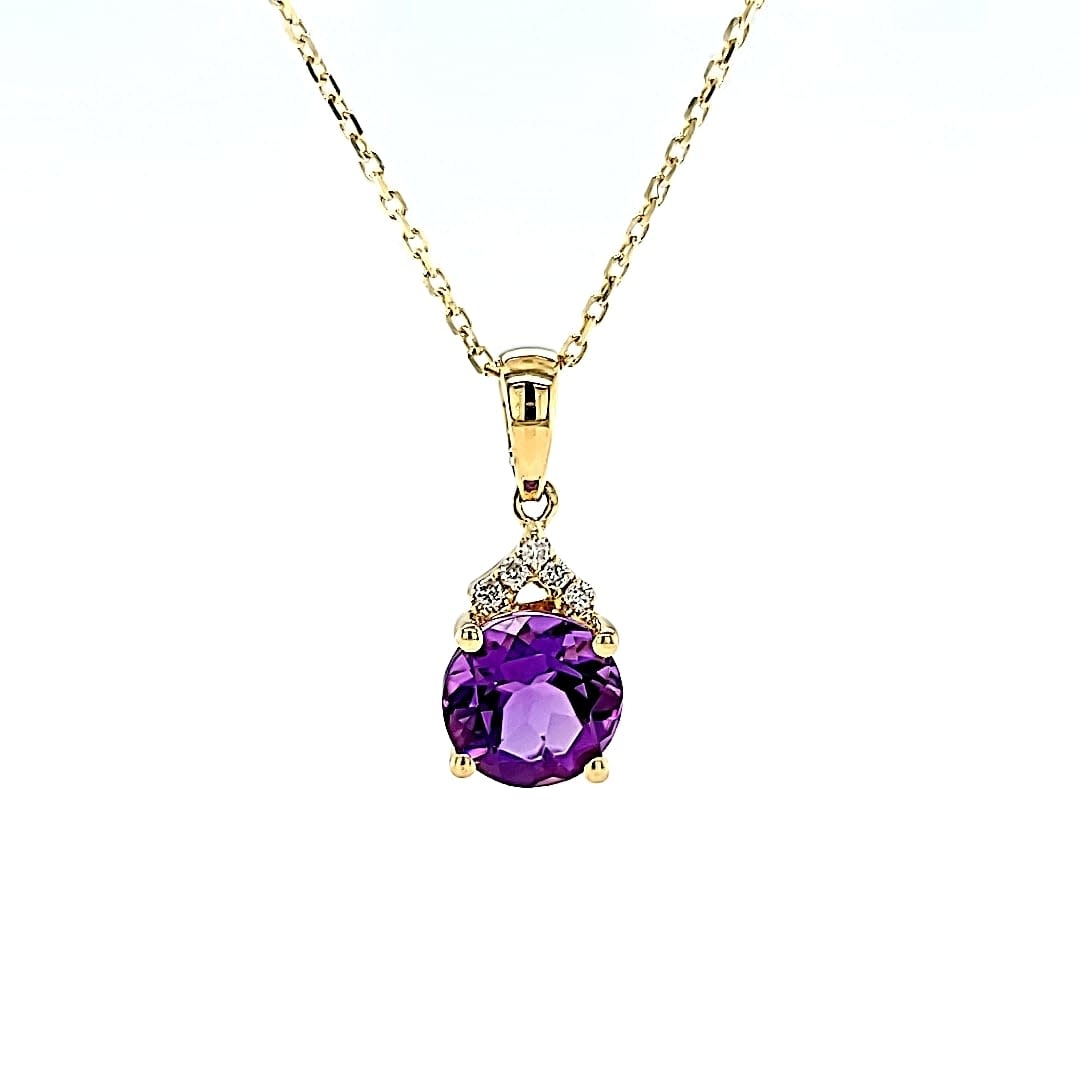 14KY Amethyst Pendant with Diamond Accents 1.31CT