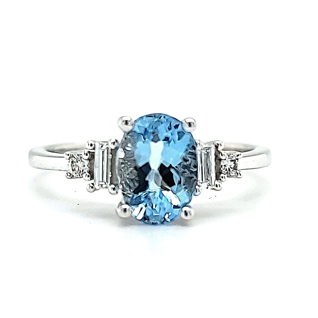 14KW 1.13CT Aquamarine and Diamond Ring .12tw