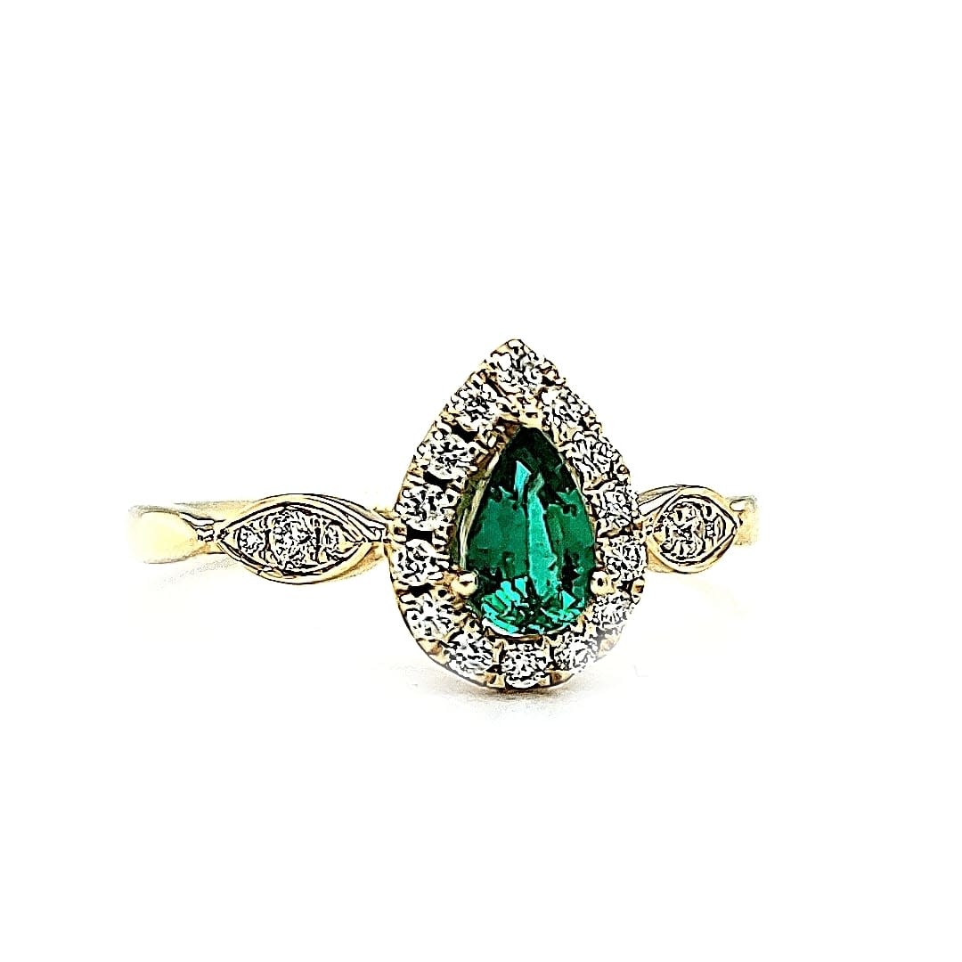 14KY .29CT Emerald Halo Fashion Ring .18tw