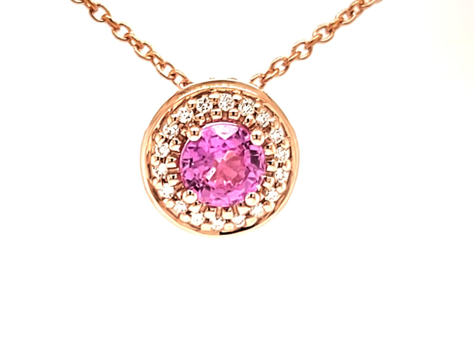 14KR 0.75CT Pink Sapphire Halo Pendant. 08tw
