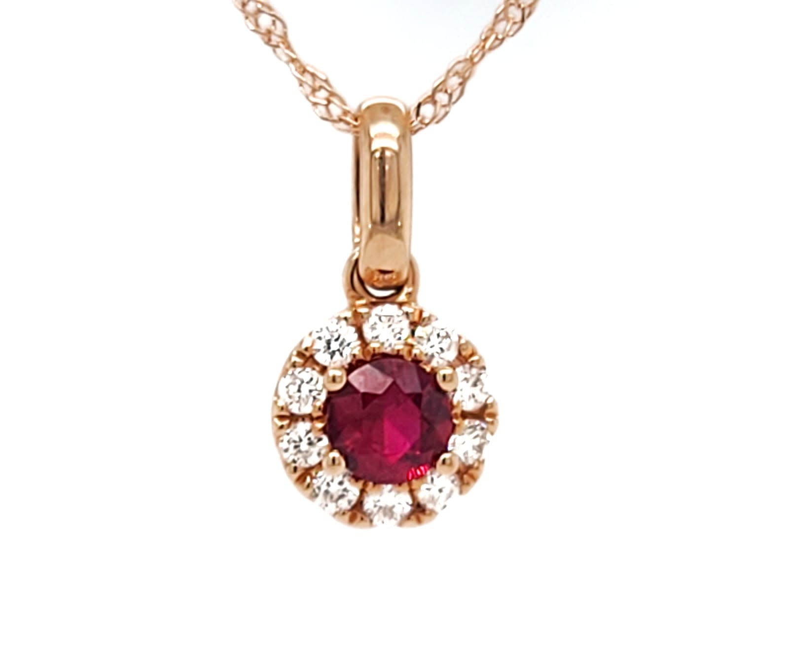 14KR .21CT Ruby Halo Pendant .11tw