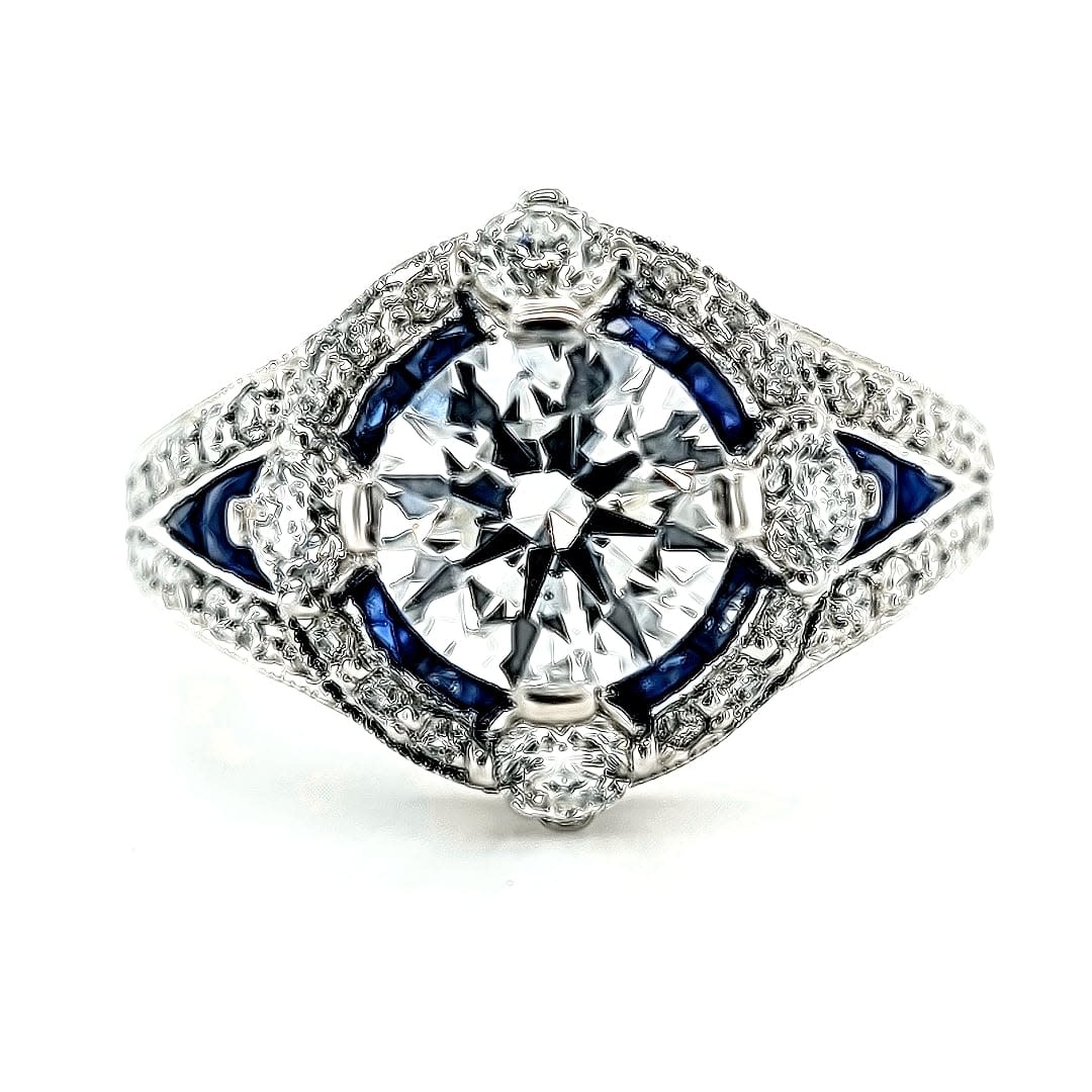 14KW Sapphire Accented Engagement ring with Center RD H&A 1.51 E VVS2 Lab Diamond LG524210272