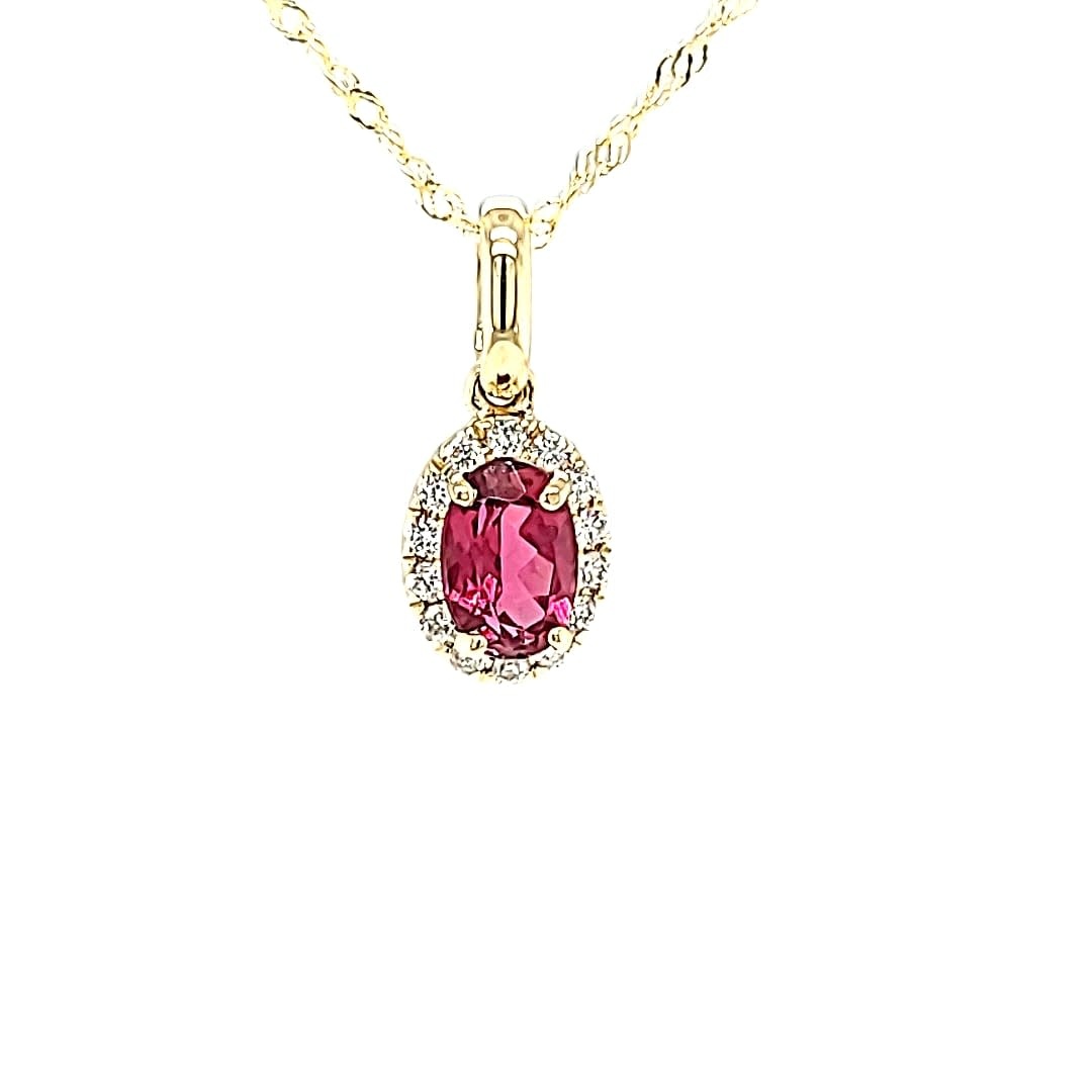 14KY Rubellite Halo Pendant .48CT
