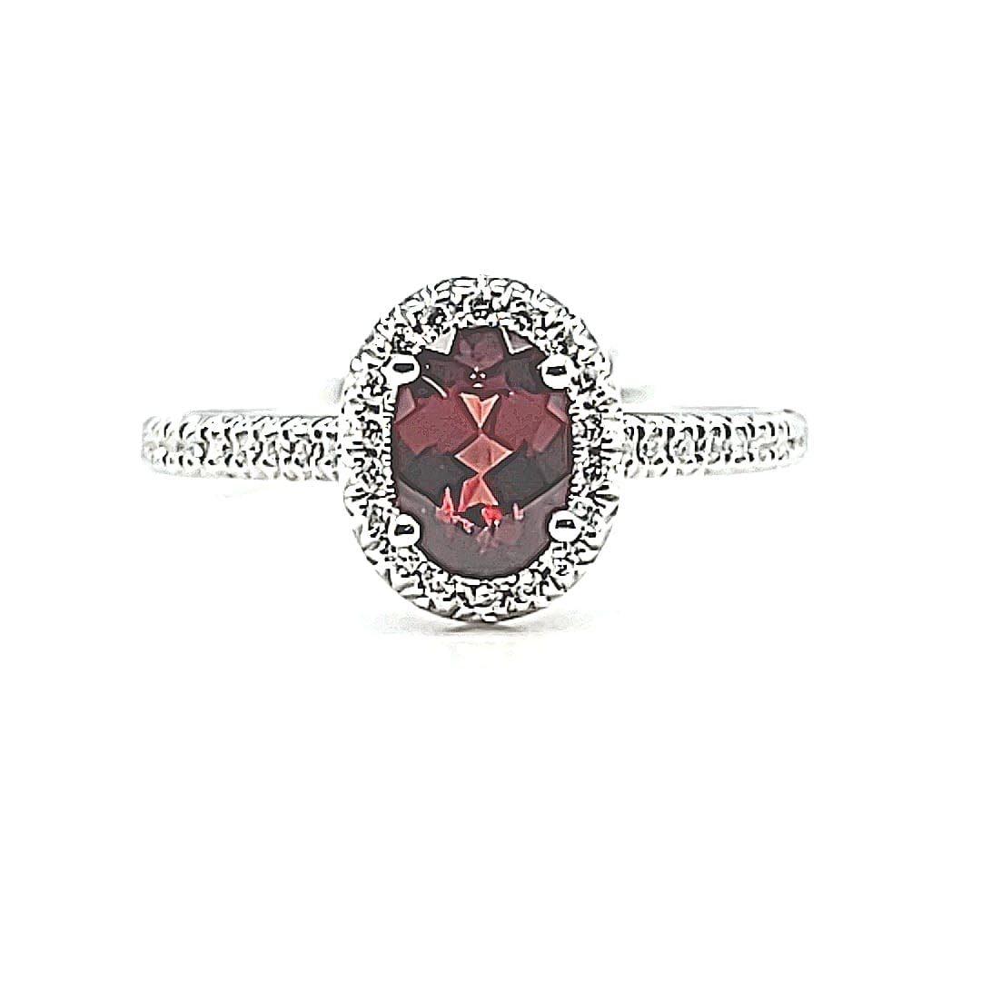 14KW Garnet Ring with Diamond Halo