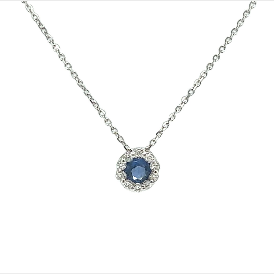 14KW Sapphire and Diamond Halo Pendant