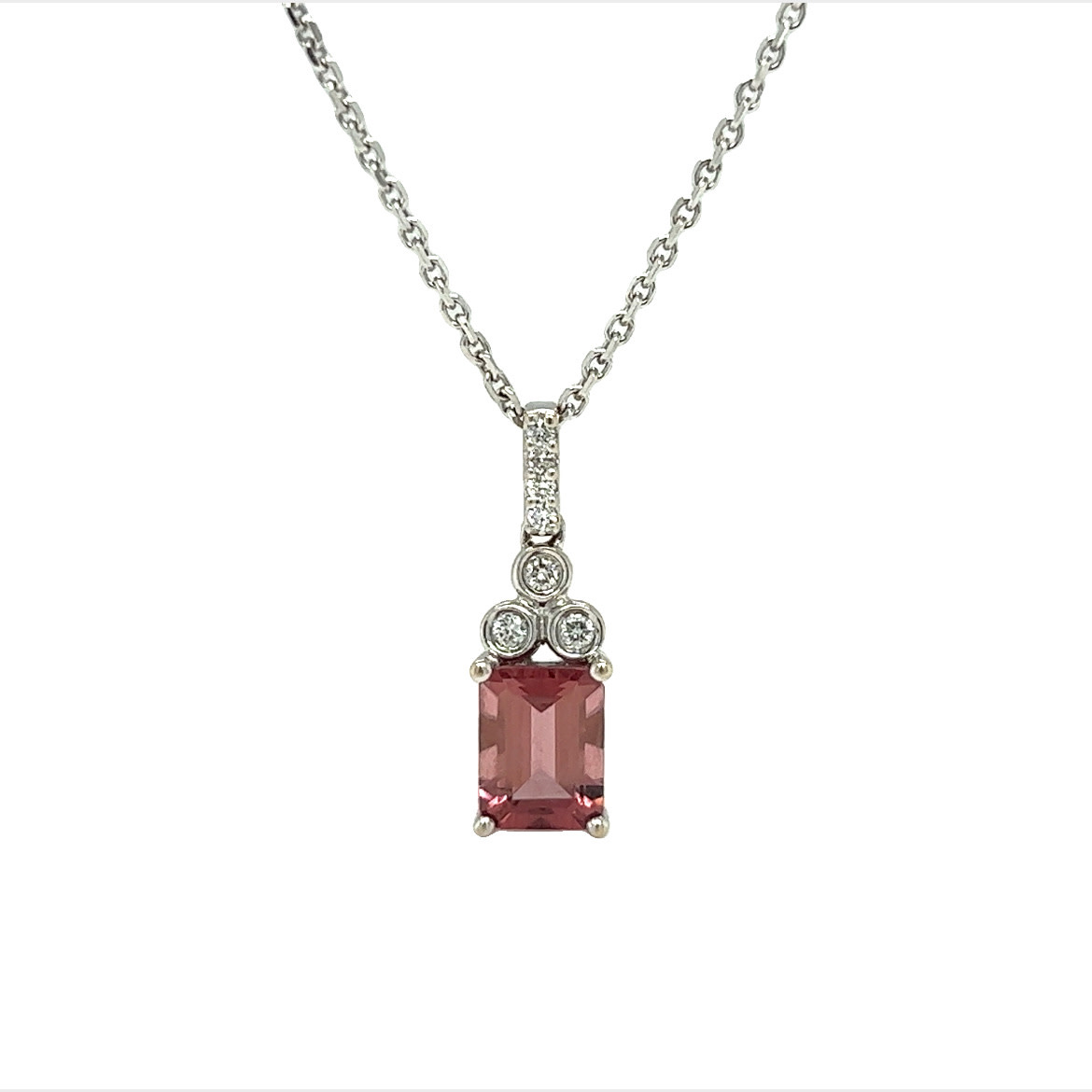 14KW Pink Tourmaline and Diamond Pendant