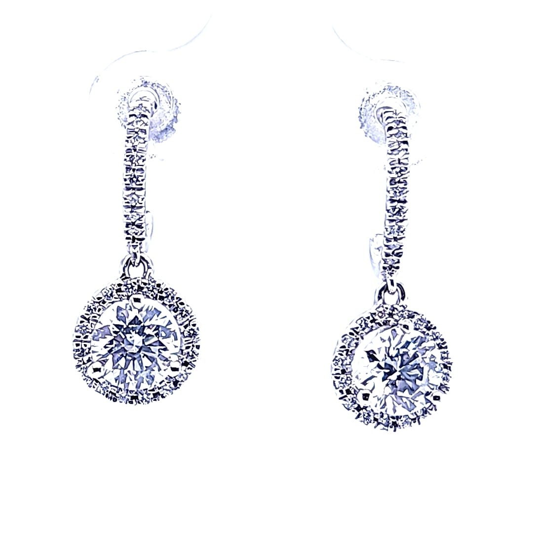 14KW Halo Diamond Dangle Earrings Approx 2.00CTTW 14KW Halo Diamond Dangle Earrings Approx 2.00CTTW
