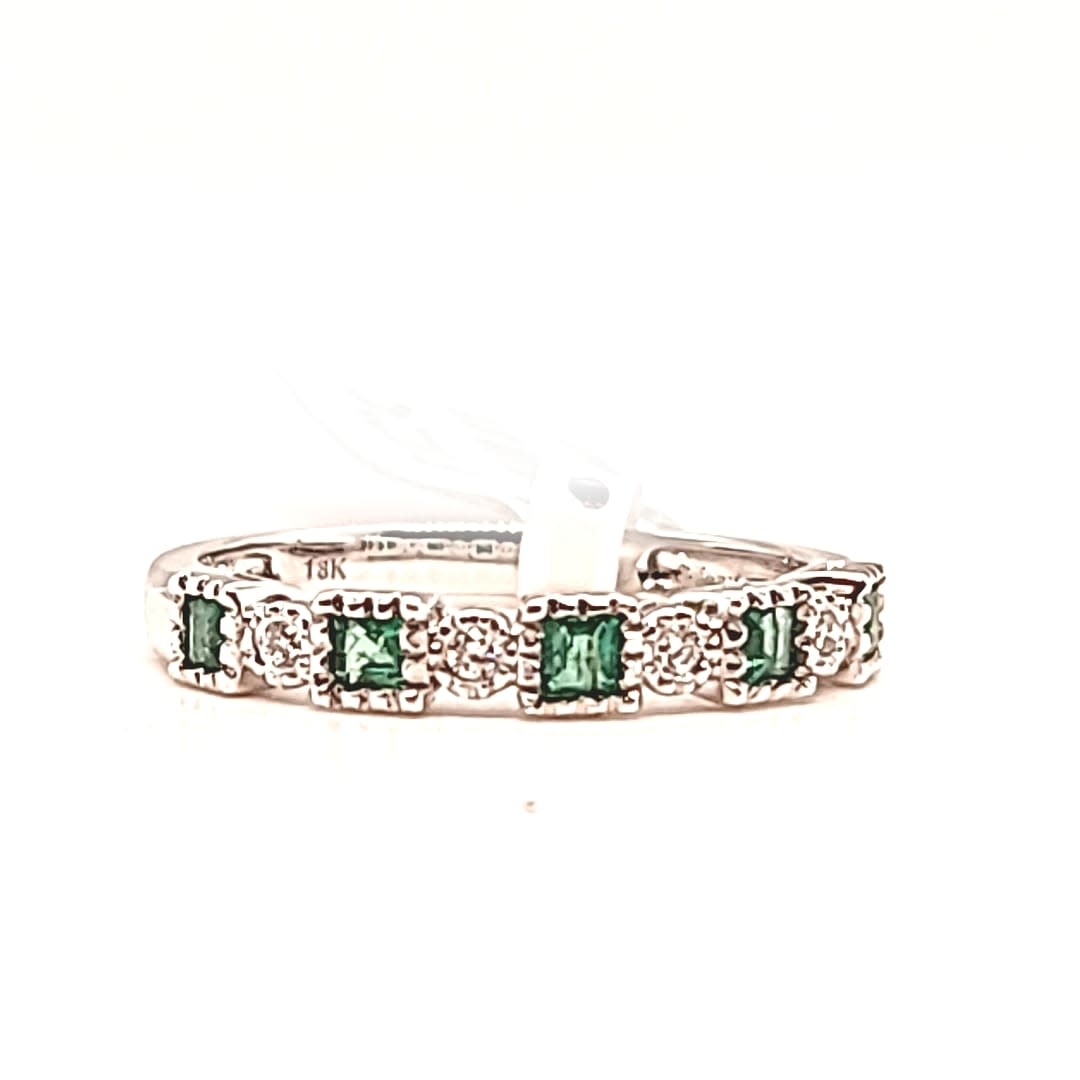 Cirari 18KW Emerald and Diamond Stackable Band Cirari 18KW Emerald and Diamond Stackable Band