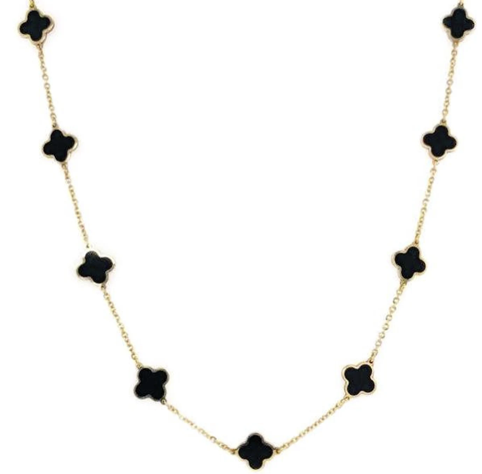 14KY Black Onyx Clover Necklace 18"