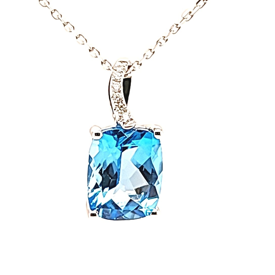 Cirari 14KW Swiss Blue Topaz Pendant with Diamond Accents