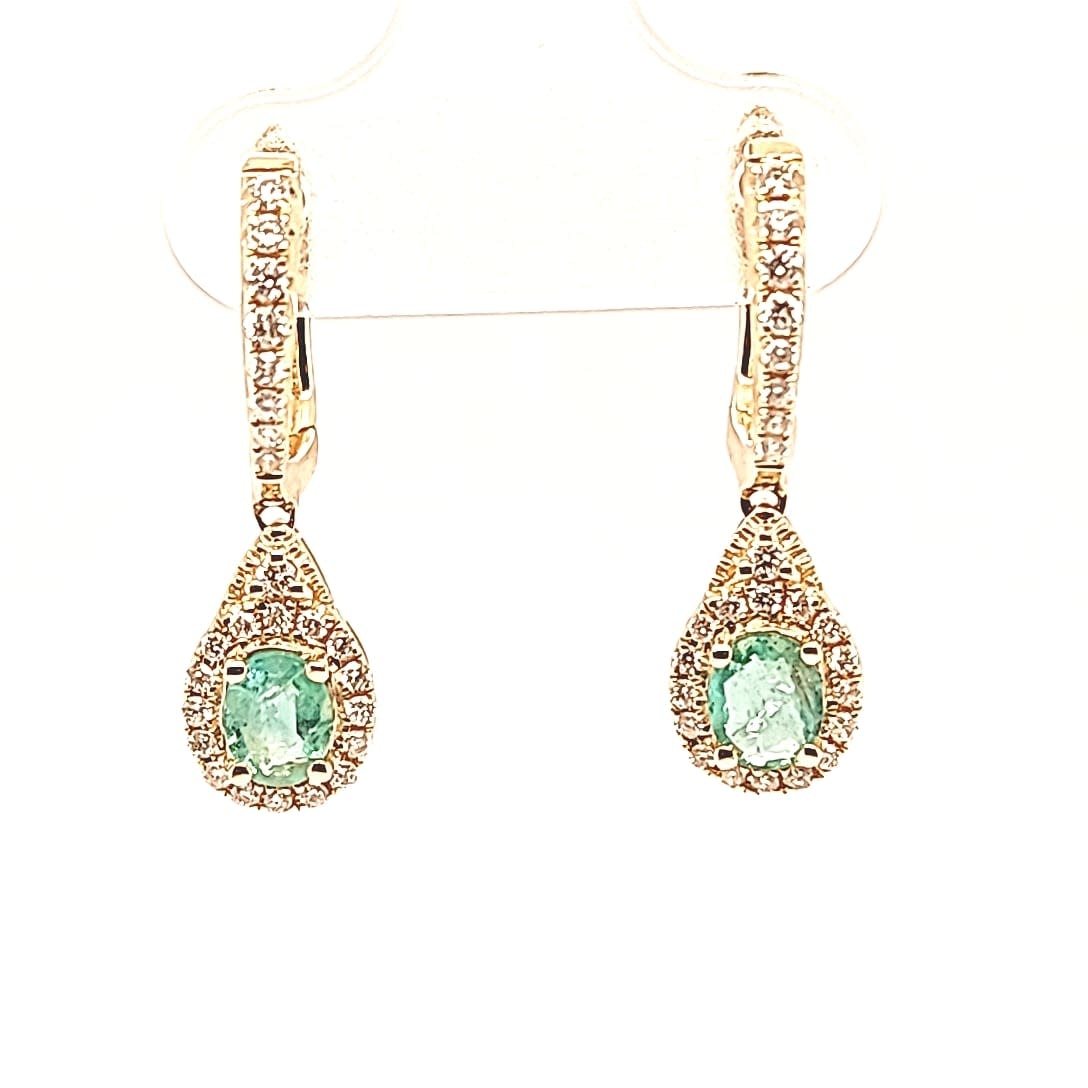 Cirari 14KY Dangle Halo Pear Emerald Earrings