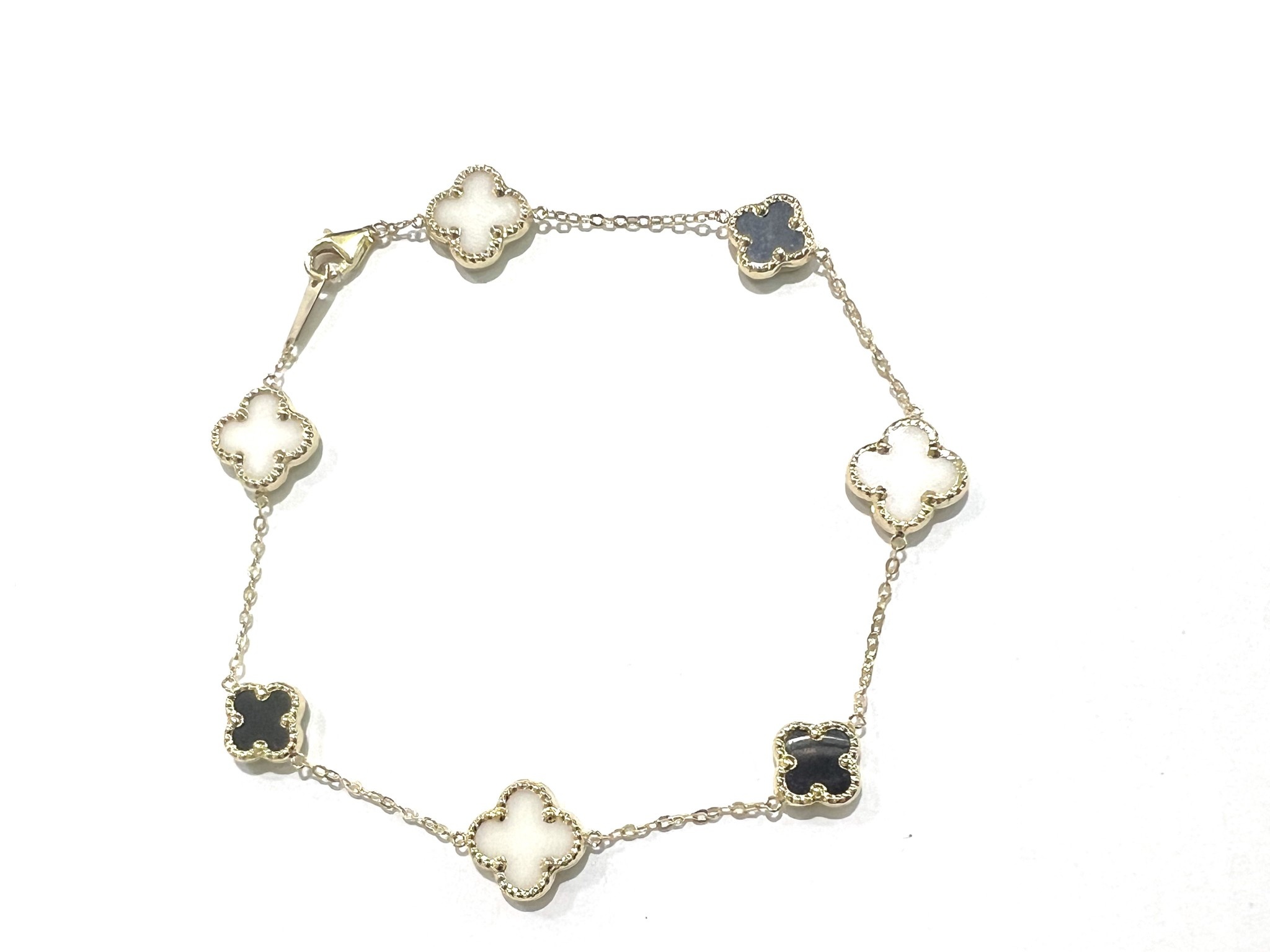 14KY Black Onyx & Opal Clover Bracelet