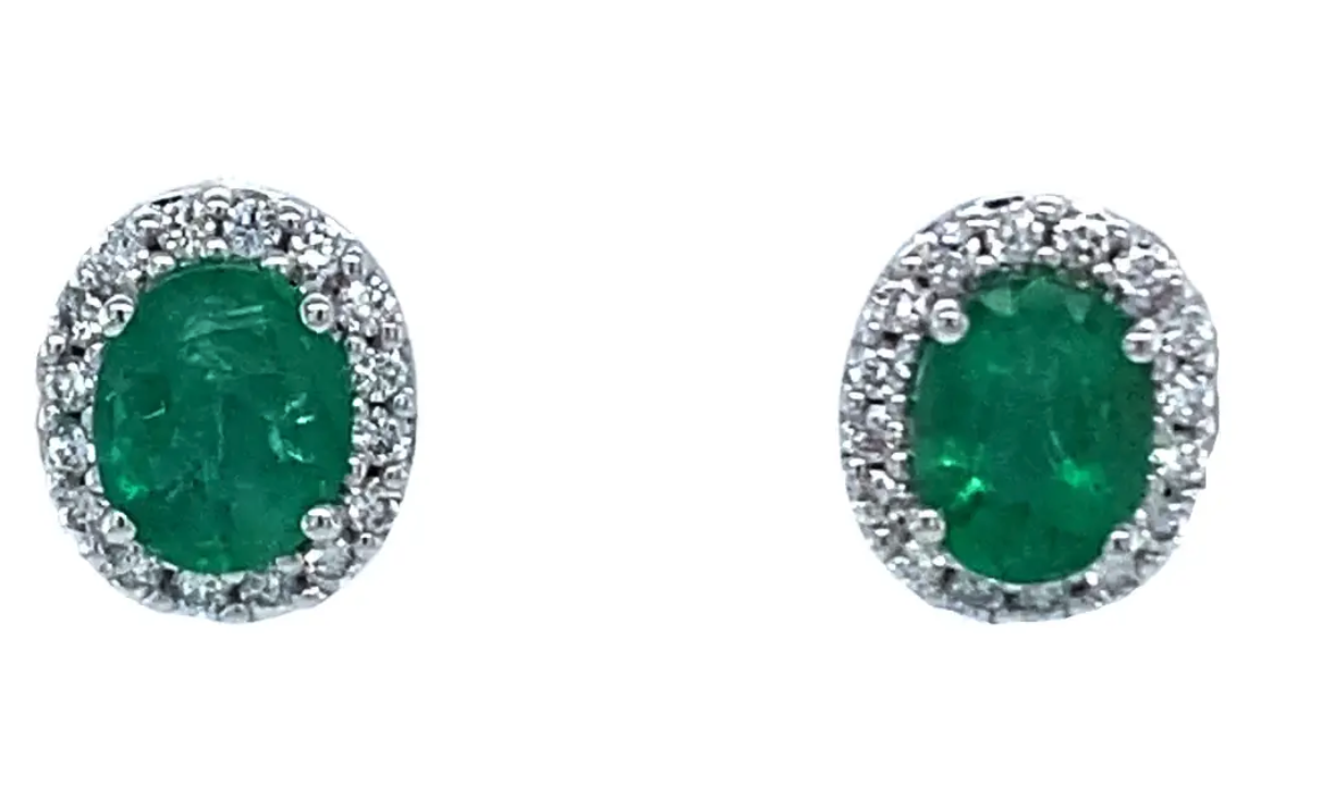 14KW .31TW Emerald halo Stud Earrings