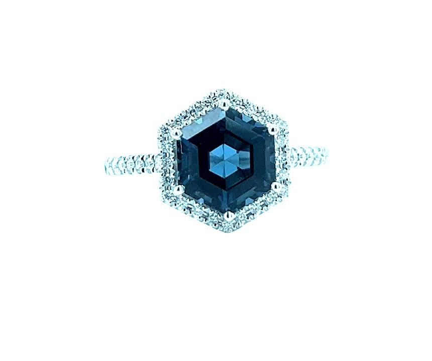 14KW London Blue Topaz and Diamond Fashion Ring