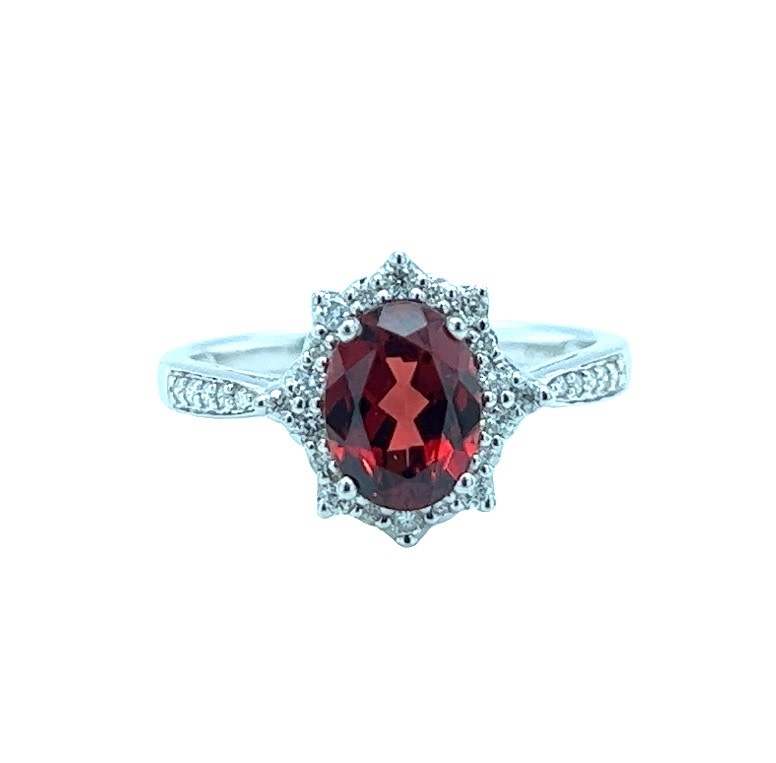 14KW Garnet and Diamond Fashion Ring