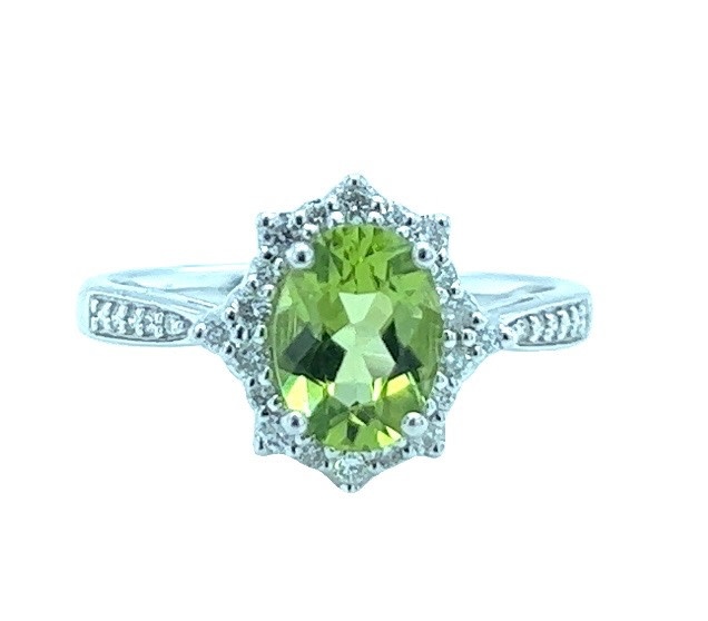14KW Peridot and Diamond Fashion Ring