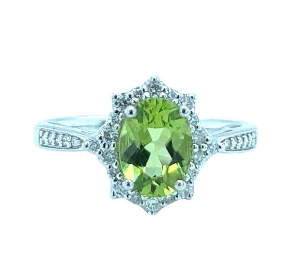 14KW Peridot and Diamond Fashion Ring