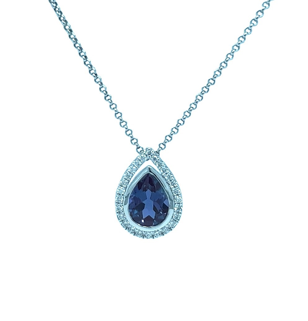 14KW Alexandrite and Natural Diamond Halo Pendant