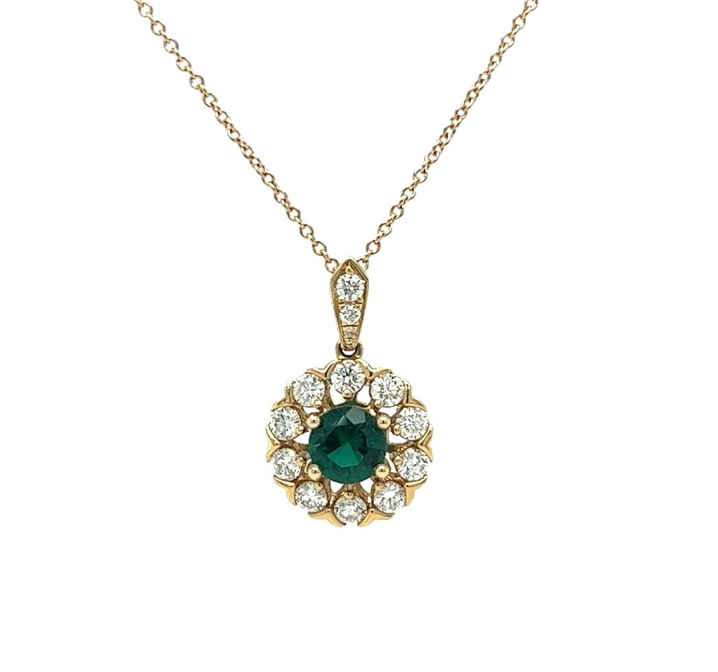 14KY Emerald Pendant with a Diamond Halo 3/4TW