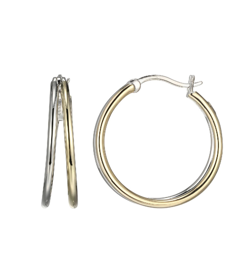 .925 Two Tone Hoops Yellow Gold Plated