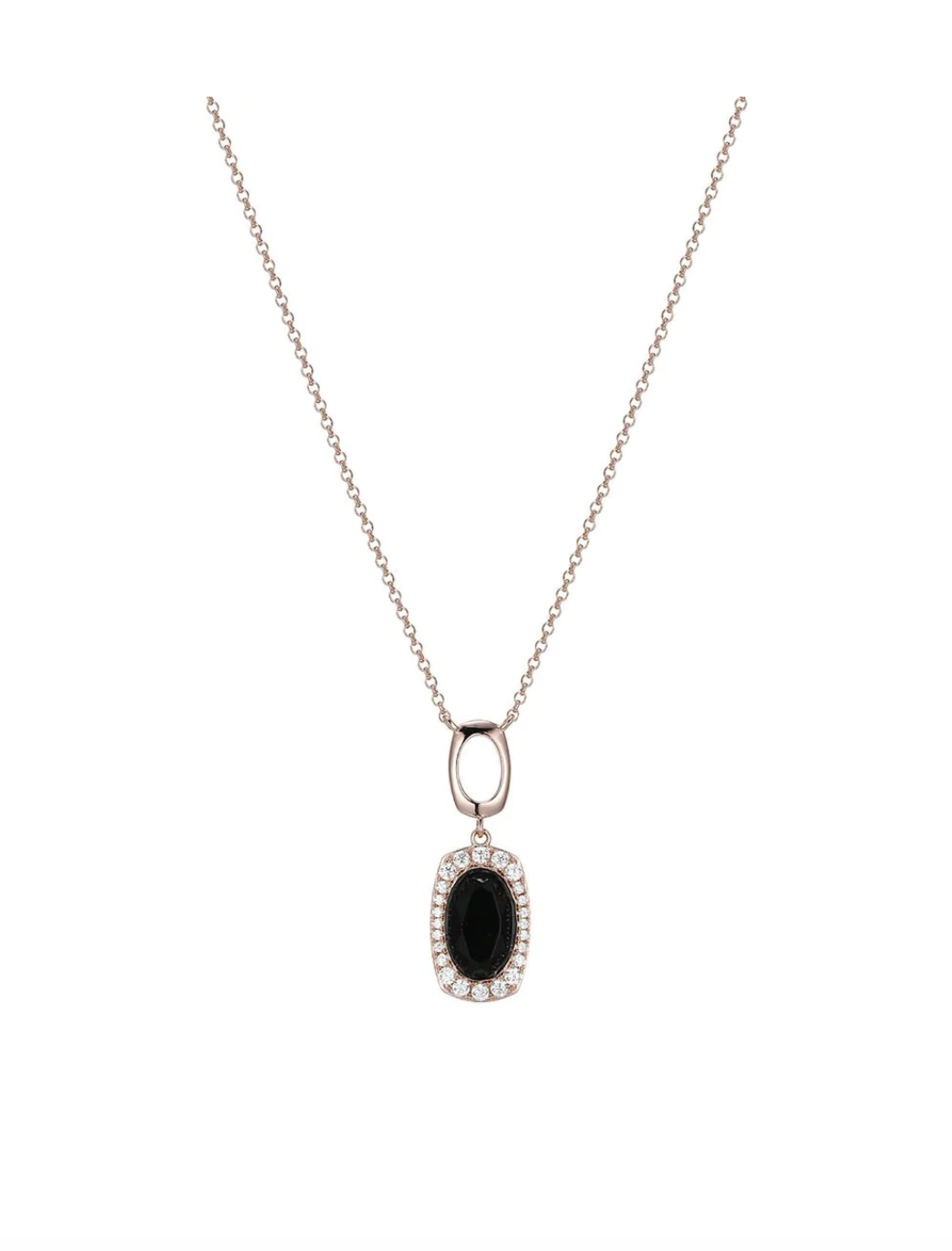 .925 Rose Plated Oval Shape Black Agate Pendant .925 Rose Plated Oval Shape Black Agate Pendant