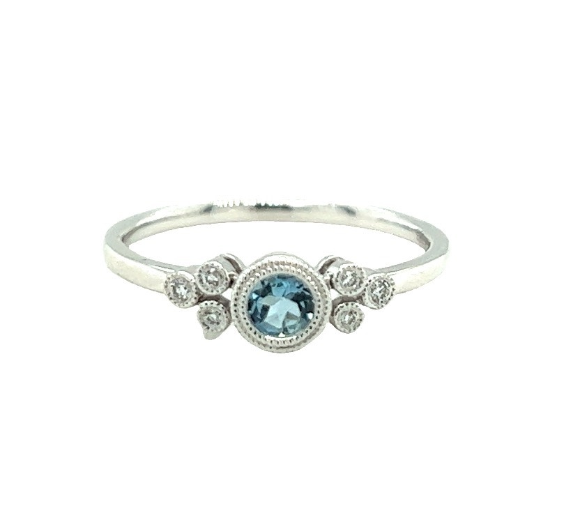 14KW Aquamarine & Diamond Fashion Ring