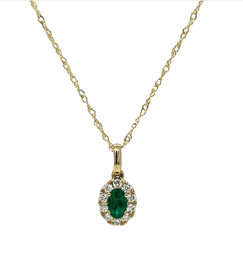 14KY .20CT Emerald Halo Pendant