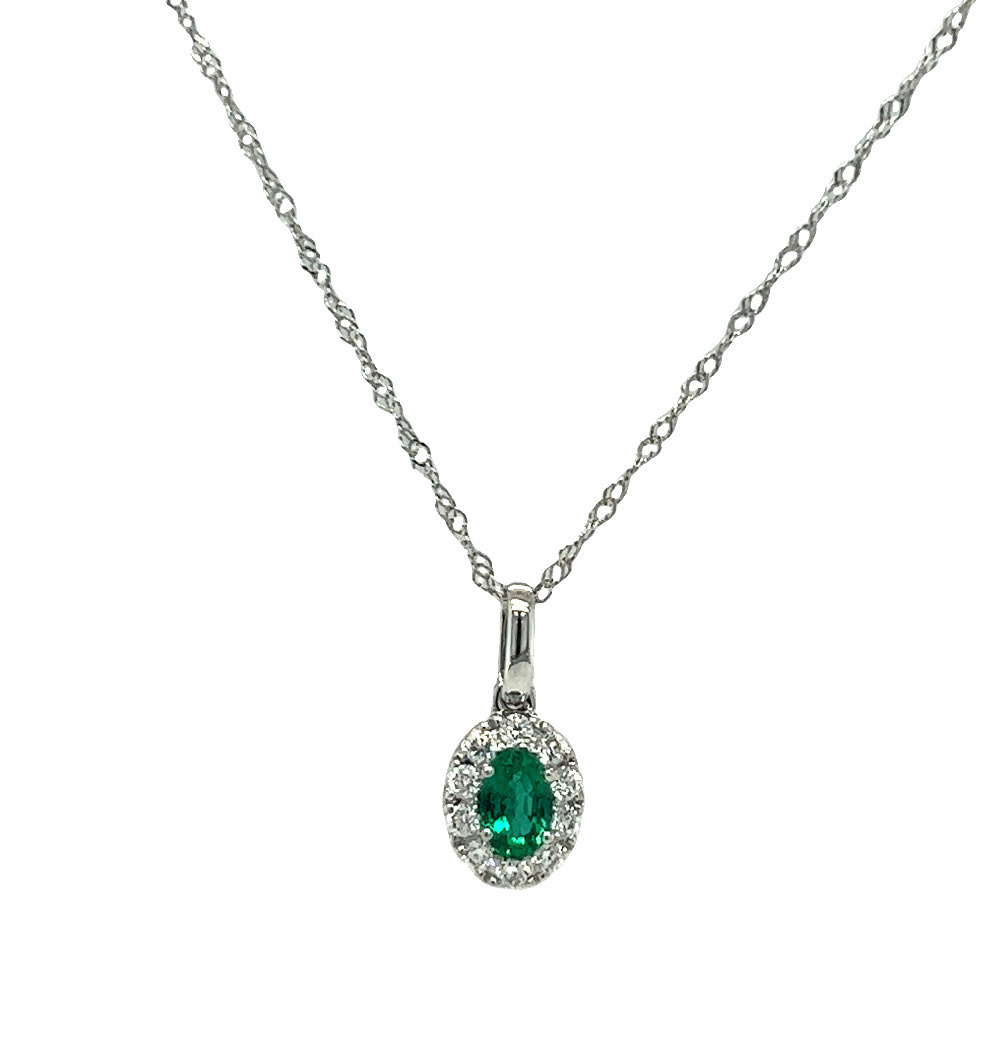 14KW  0.20CT Emerald Halo Pendant