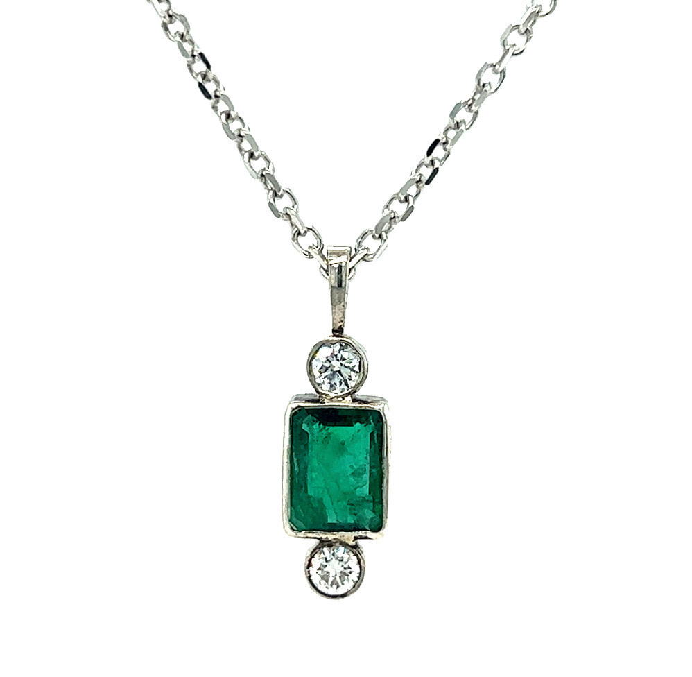 .925 E. Cut Emerald and LG Diamond Pendant .925 E. Cut Emerald and LG Diamond Pendant