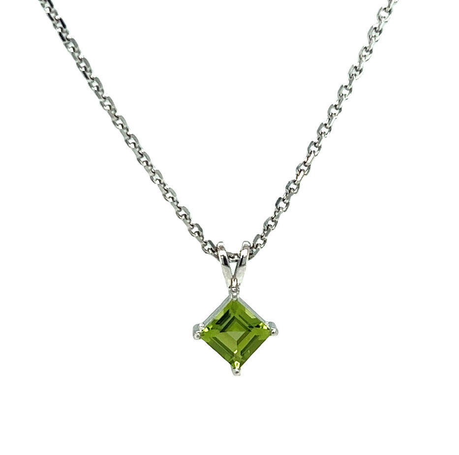14KW Peridot Princess Cut Pendant .925 Chain 14KW Peridot Princess Cut Pendant .925 Chain