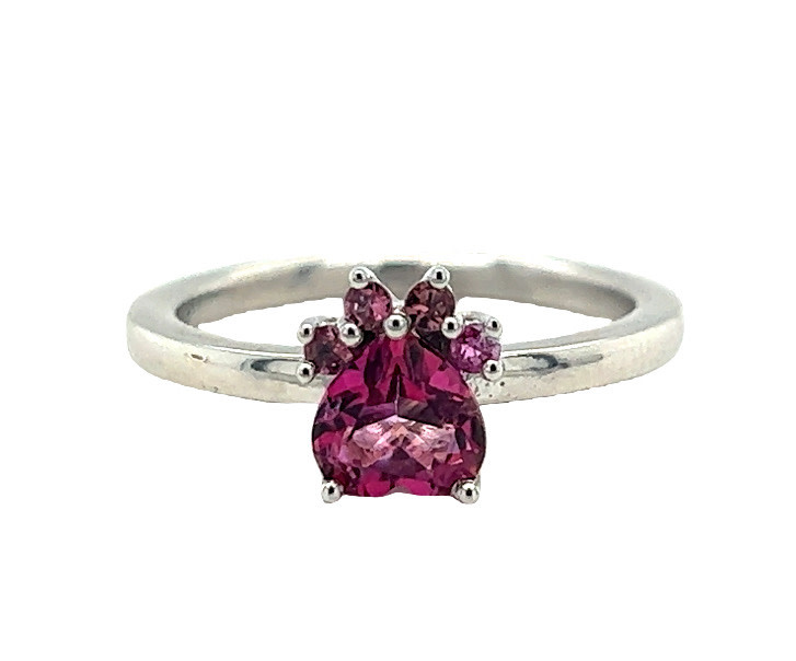 14KW Paw Print Ring Pink Tourmaline (toes) & Pink Topaz