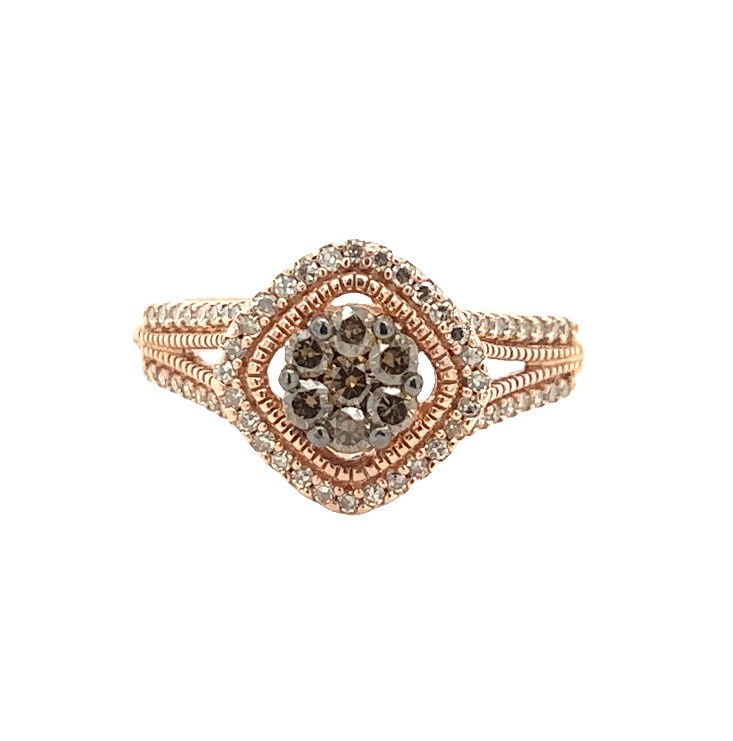 10KR Halo Ring with Chocolate Diamonds .17 center