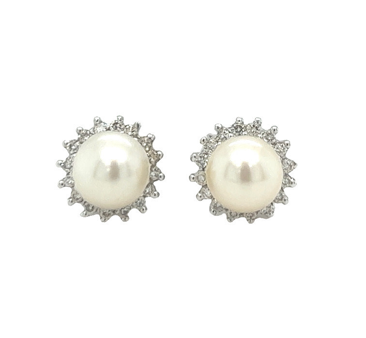 14KW Pearl Halo Diamond Studs .16CTW 14KW Pearl Halo Diamond Studs .16CTW