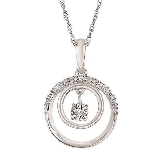Shimmering Diamonds Circle Drop Pendant In Sterling Silver With .03 Ctw. Diamonds