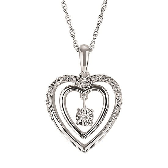 Shimmering Diamonds Heart Drop Pendant In Sterling Silver With .03 Ctw. Diamonds