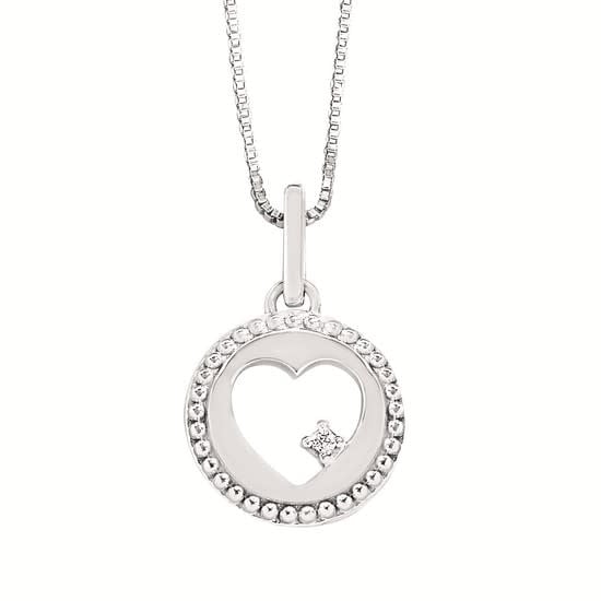 .925 Diamond Heart Cutout Pendant In Sterling Silver With 18" Chain