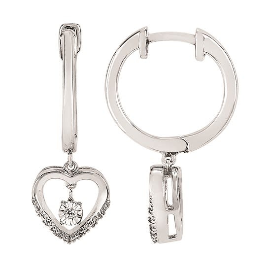 Shimmering Diamonds Heart Drop Earrings With .03 Ctw. Diamonds In Sterling Silver