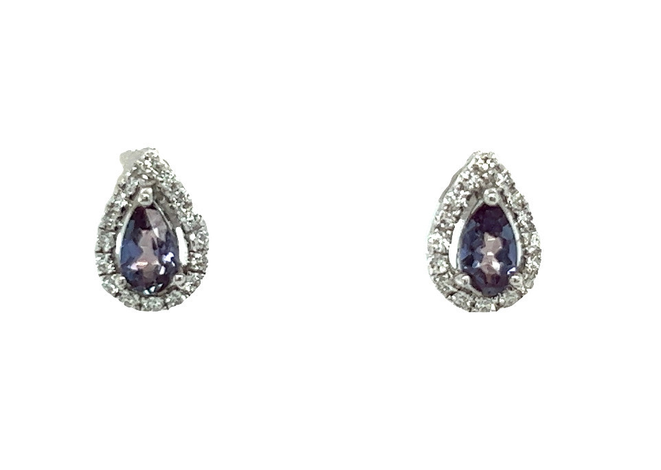14KW Created Alexandrite & Diamond Earrings