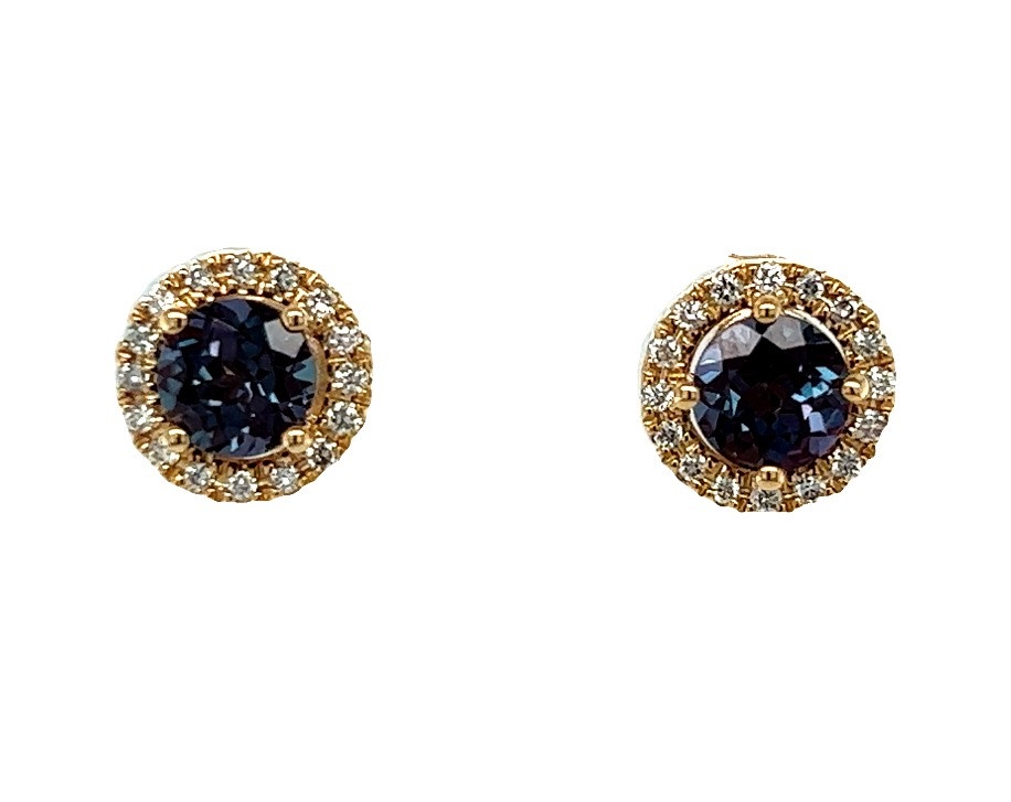 14KY Created Alexandrite & Diamond Earrings