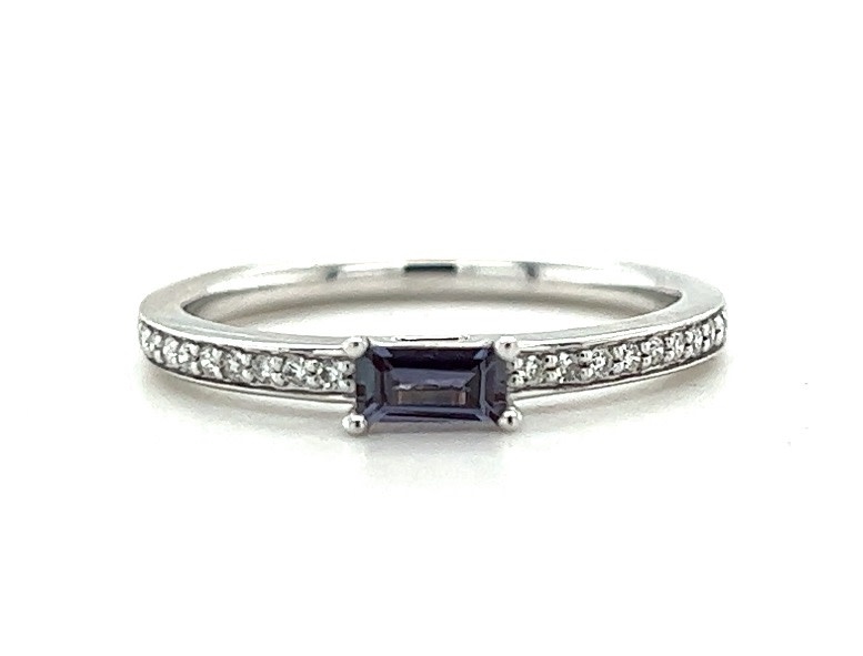14KW  Created Alexandrite & Diamond Ring