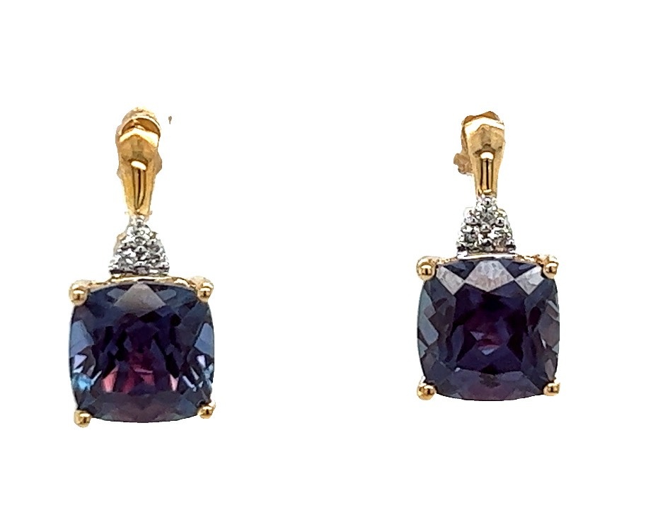 14KY&W Created Alexandrite & Diamond Earrings