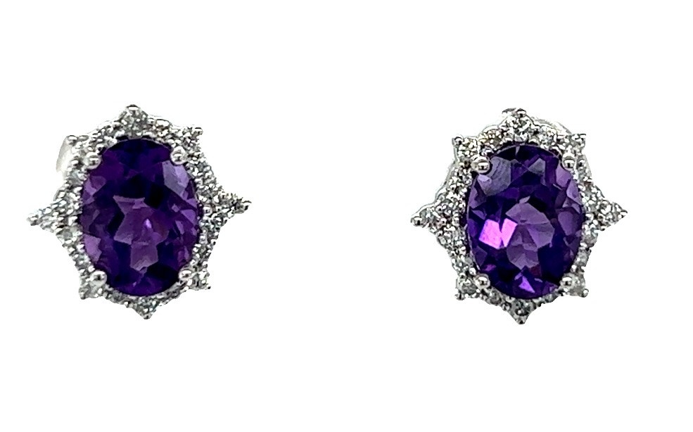 14KW Amethyst & Diamond Earrings